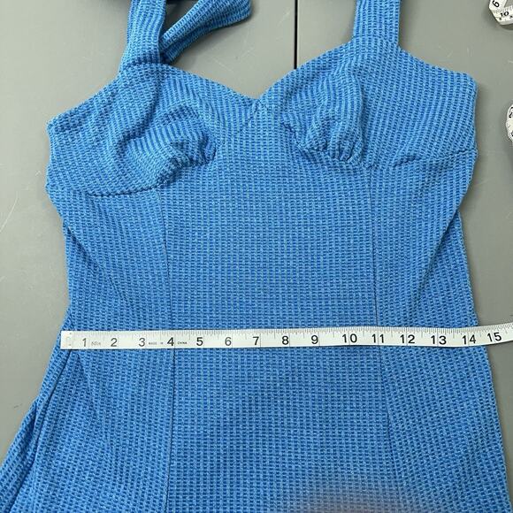 En Saison Fit and Flare Dress Women S Blue Stretch Jersey Knit - Picture 13 of 15